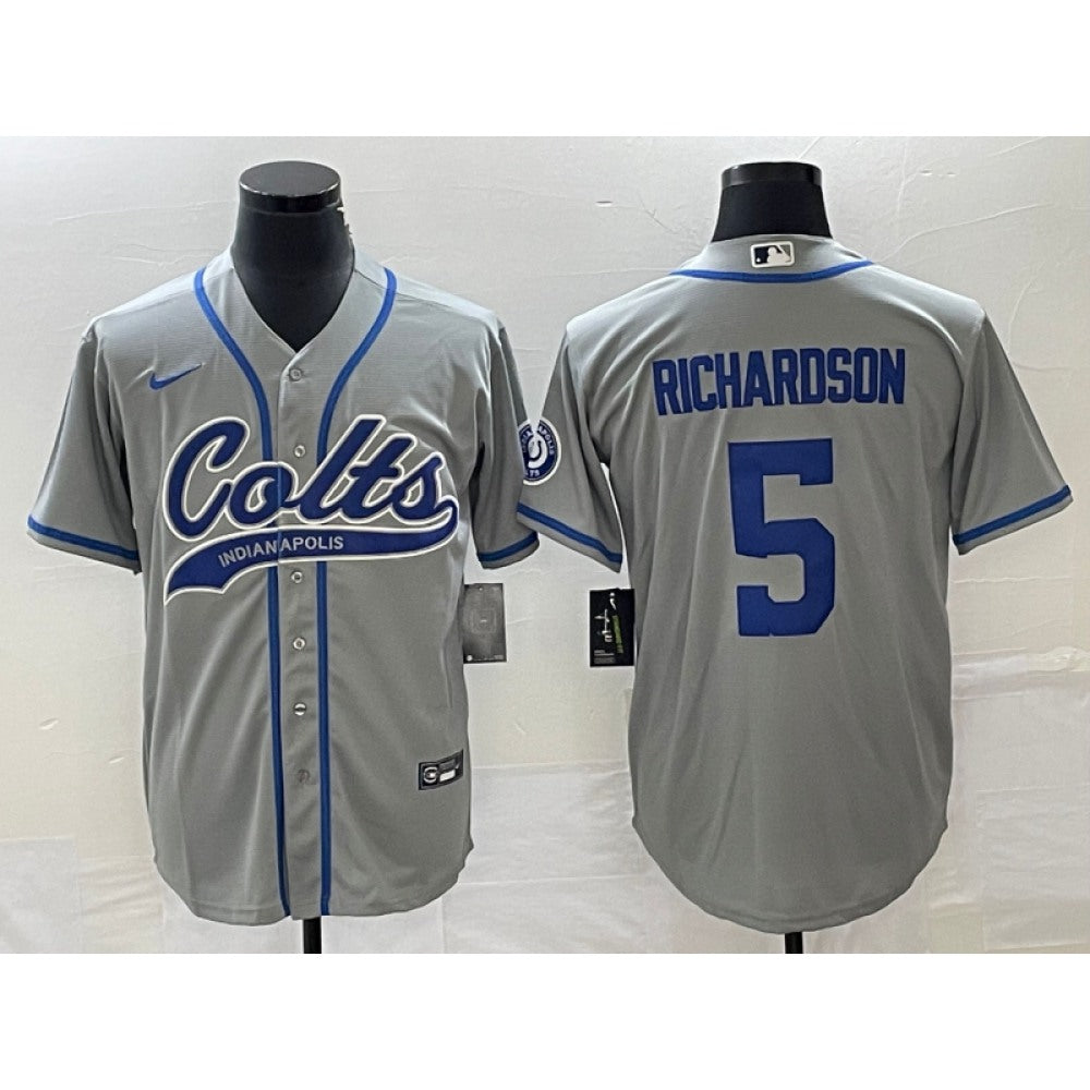 Men's Indianapolis Colts #5 Anthony Richardson Gray Cool Base Stitched Baseball Jersey 
