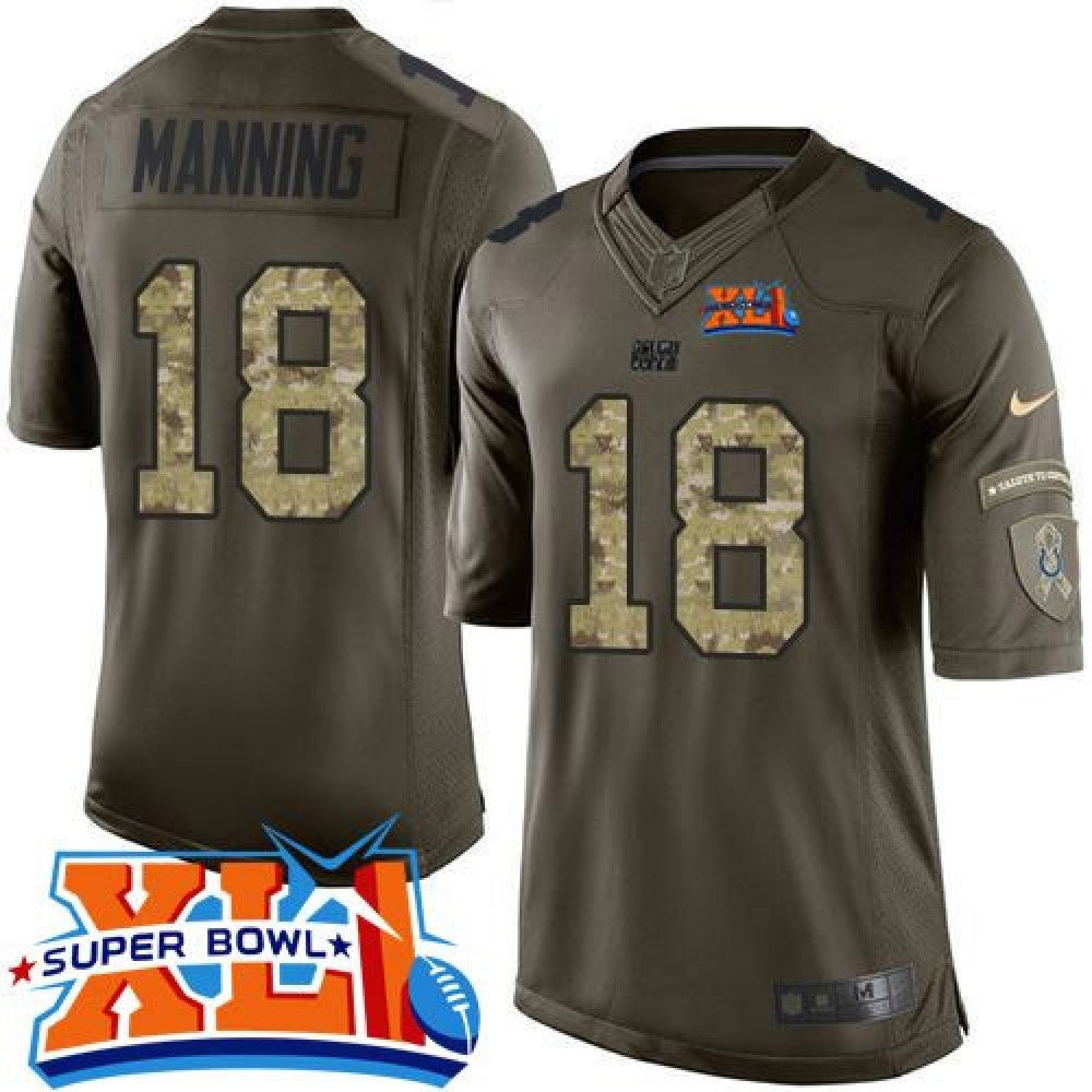 Colts #18 Peyton Manning Green Super Bowl XLI Men's Stitched NFL Limited Salute to Service Jersey 