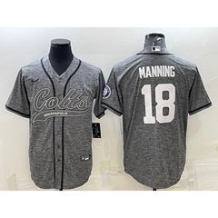 Men's Indianapolis Colts #18 Peyton Manning Grey With Patch Cool Base Stitched Baseball Jersey 
