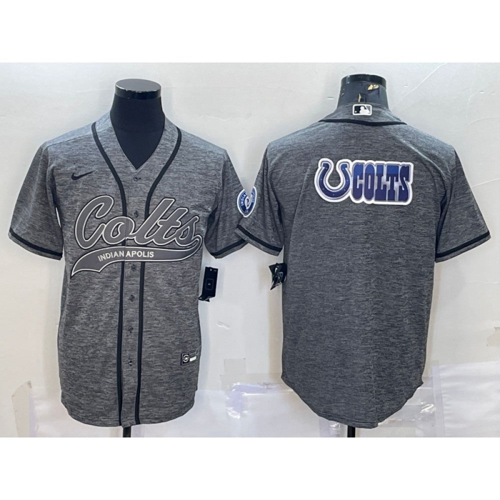 Men's Indianapolis Colts Grey Team Big Logo With Patch Cool Base Stitched Baseball Jersey 