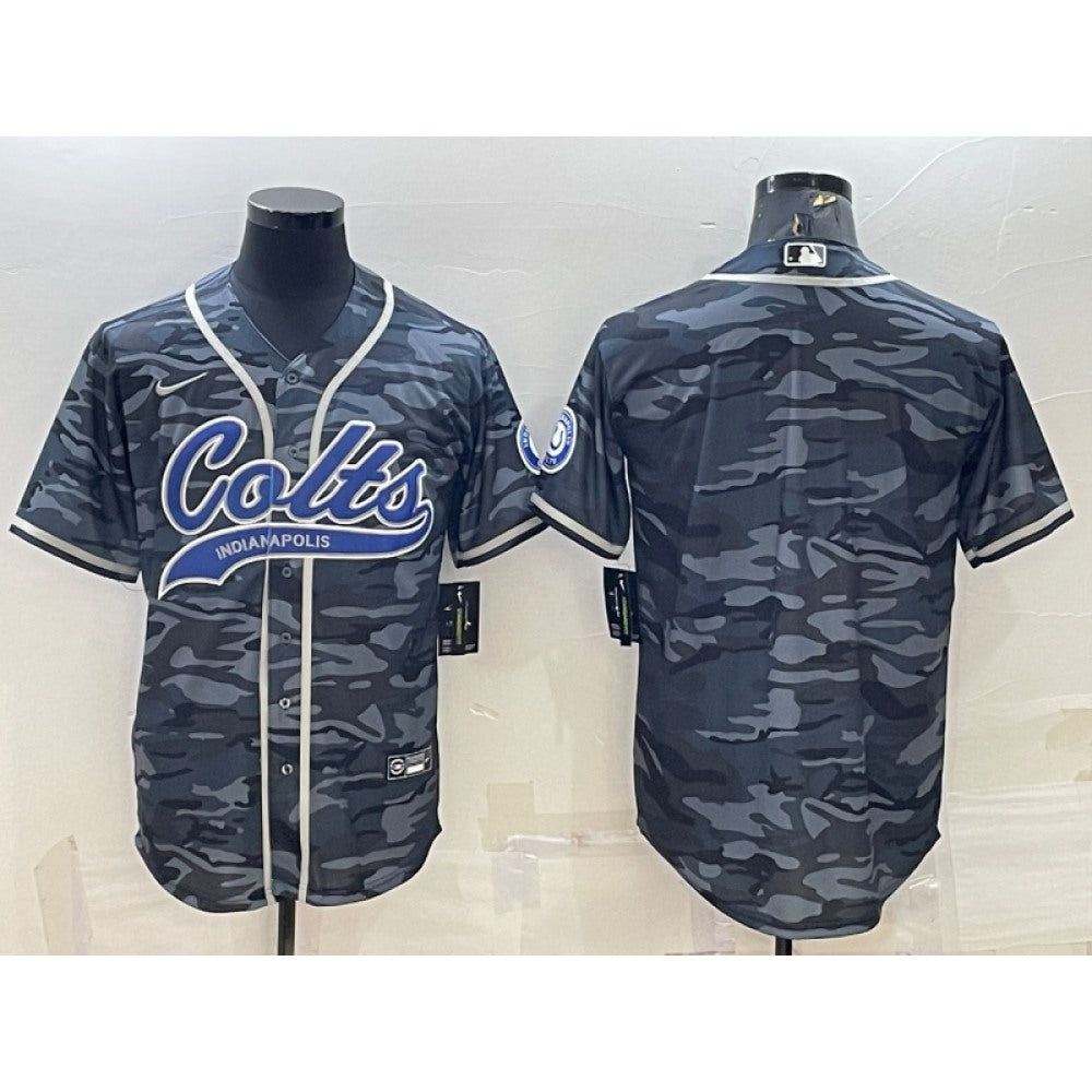 Men's Indianapolis Colts Blank Grey Camo With Patch Cool Base Stitched Baseball Jersey 
