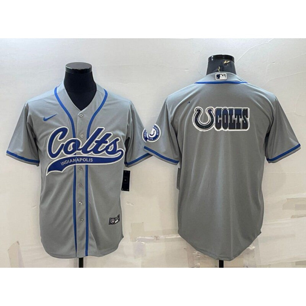 Men's Indianapolis Colts Grey Team Big Logo With Patch Cool Base Stitched Baseball Jersey 