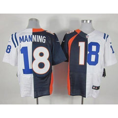 Colts #18 Peyton Manning Navy Blue/White Men's Stitched NFL Elite Split Broncos Jersey 