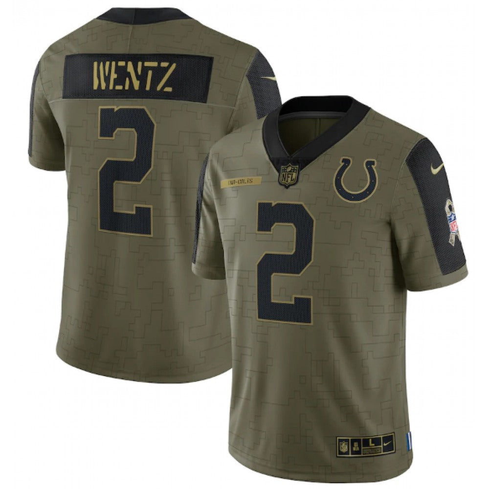 Men's Indianapolis Colts #2 Carson Wentz 2021 Olive Salute To Service Limited Stitched Jersey 