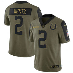 Men's Indianapolis Colts #2 Carson Wentz 2021 Olive Salute To Service Limited Stitched Jersey 