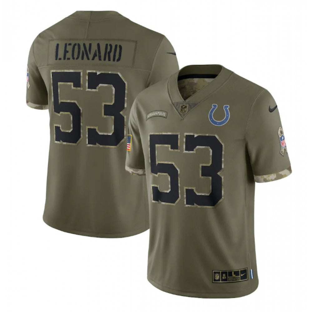 Men's Indianapolis Colts #53 Shaquille Leonard Olive 2022 Salute To Service Limited Stitched Jersey 