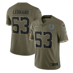 Men's Indianapolis Colts #53 Shaquille Leonard Olive 2022 Salute To Service Limited Stitched Jersey 