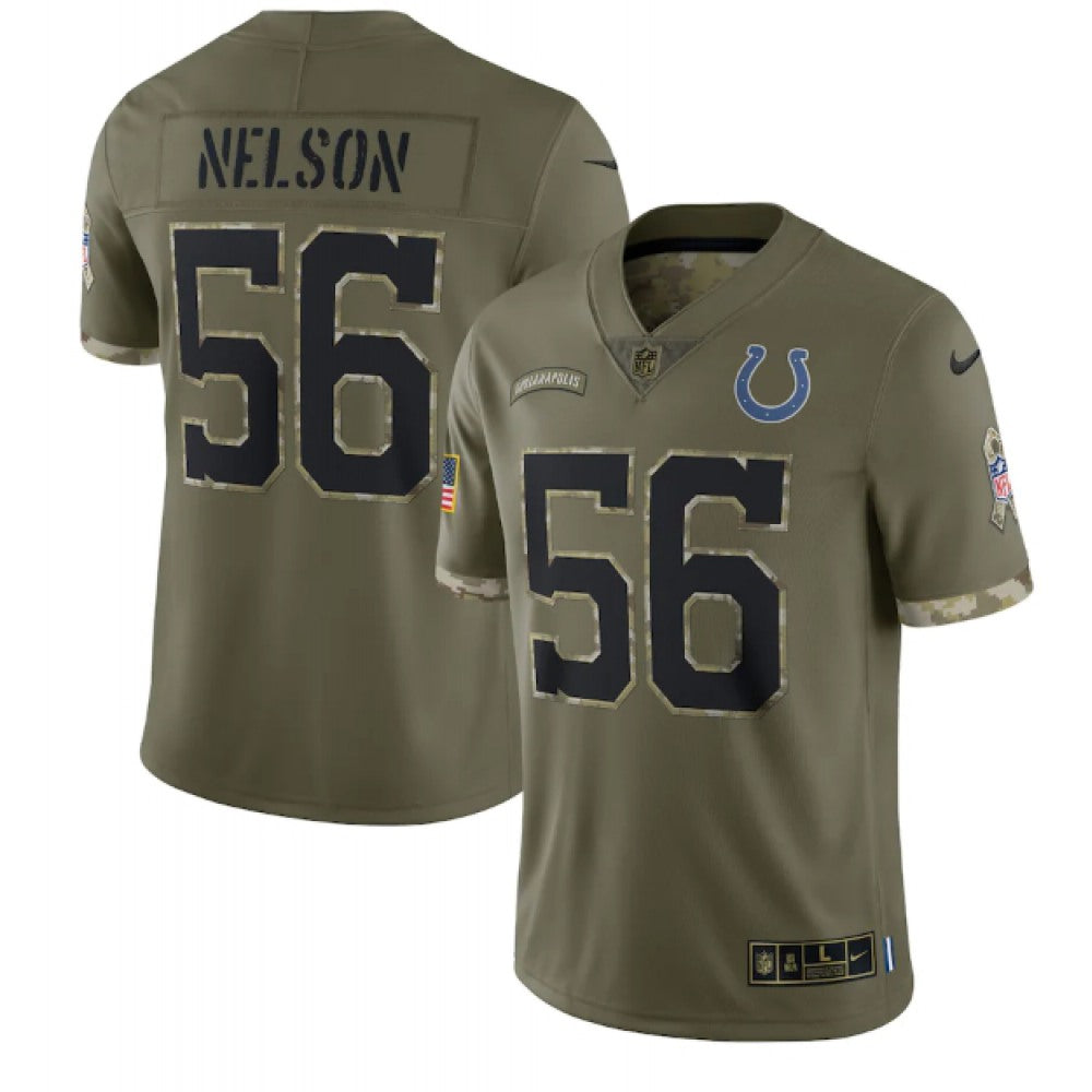 Men's Indianapolis Colts #56 Quenton Nelson Olive 2022 Salute To Service Limited Stitched Jersey 