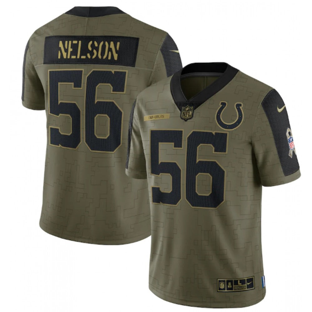 Men's Indianapolis Colts #56 Quenton Nelson 2021 Olive Salute To Service Limited Stitched Jersey 