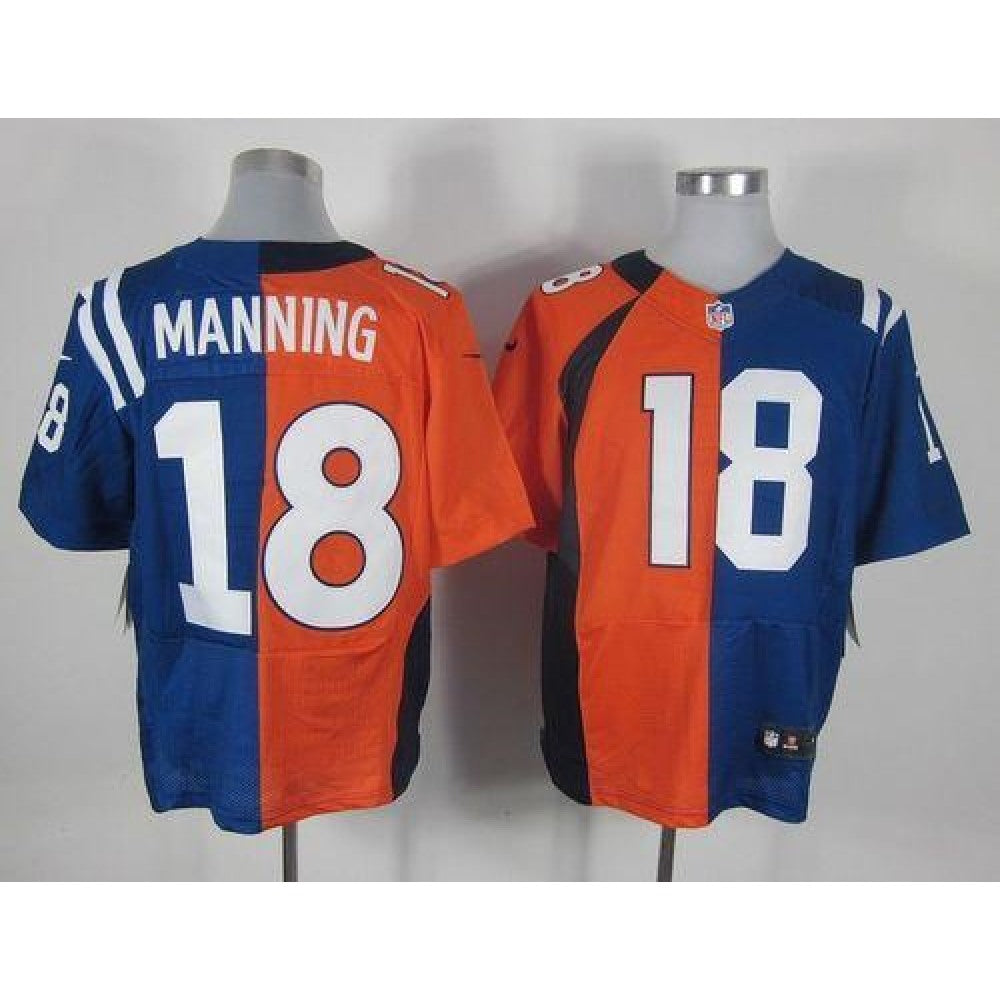 Colts #18 Peyton Manning Orange/Royal Blue Men's Stitched NFL Elite Split Broncos Jersey 