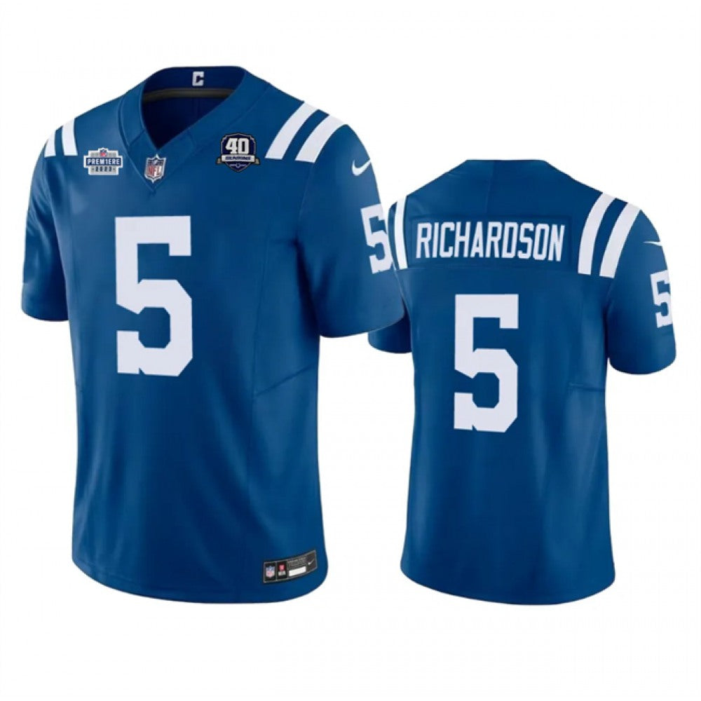 Men's Indianapolis Colts #5 Anthony Richardson Royal 2023 F.U.S.E. With Prem1ere Patch 40th Anniversary Vapor Untouchable Limited Stitched Football Jersey 