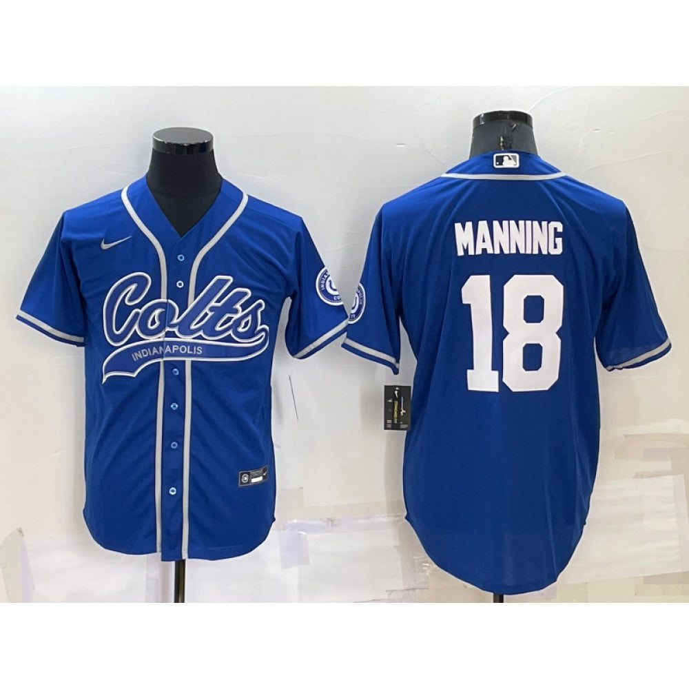 Men's Indianapolis Colts #18 Peyton Manning Royal Cool Base Stitched Baseball Jersey 