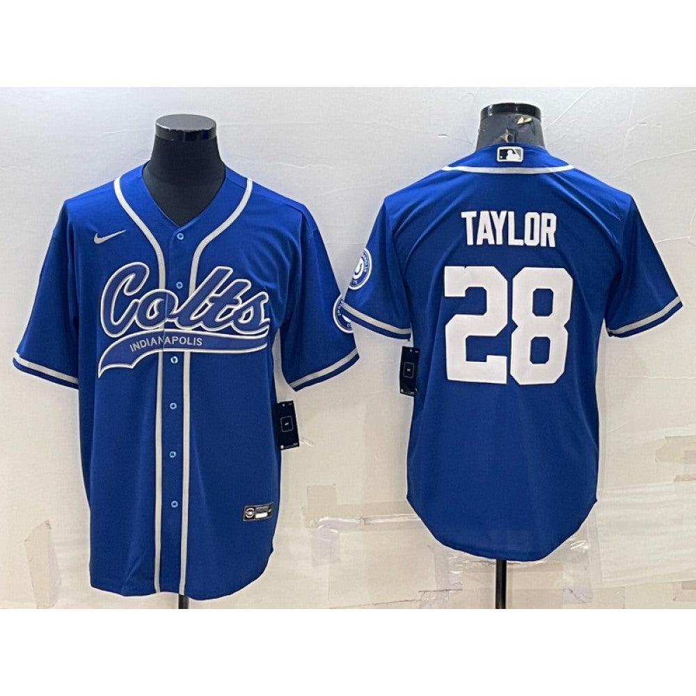Men's Indianapolis Colts #28 Jonathan Taylor Royal Cool Base Stitched Baseball Jersey 