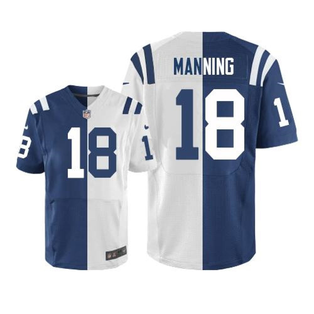 Colts #18 Peyton Manning Royal Blue/White Men's Stitched NFL Elite Split Jersey 