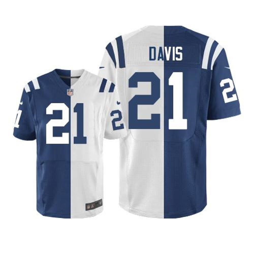 Colts #21 Vontae Davis Royal Blue/White Men's Stitched NFL Elite Split Jersey 