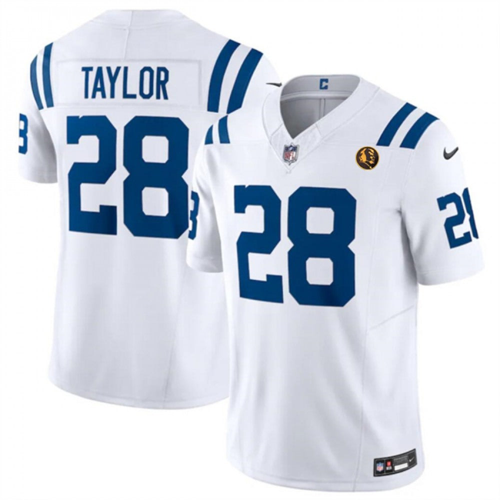 Men's Indianapolis Colts #28 Jonathan Taylor White 2023 F.U.S.E. With John Madden Patch Vapor Limited Stitched Football Jersey 