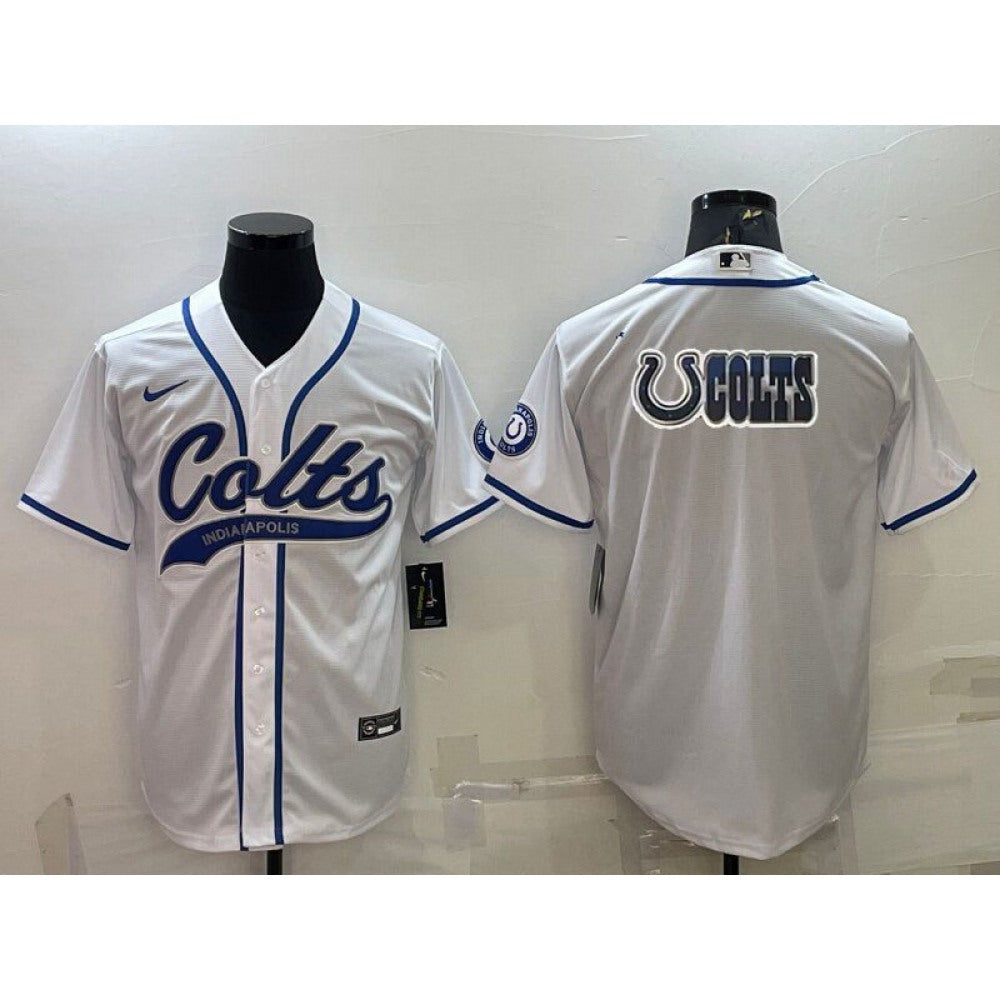 Men's Indianapolis Colts White Team Big Logo With Patch Cool Base Stitched Baseball Jersey 
