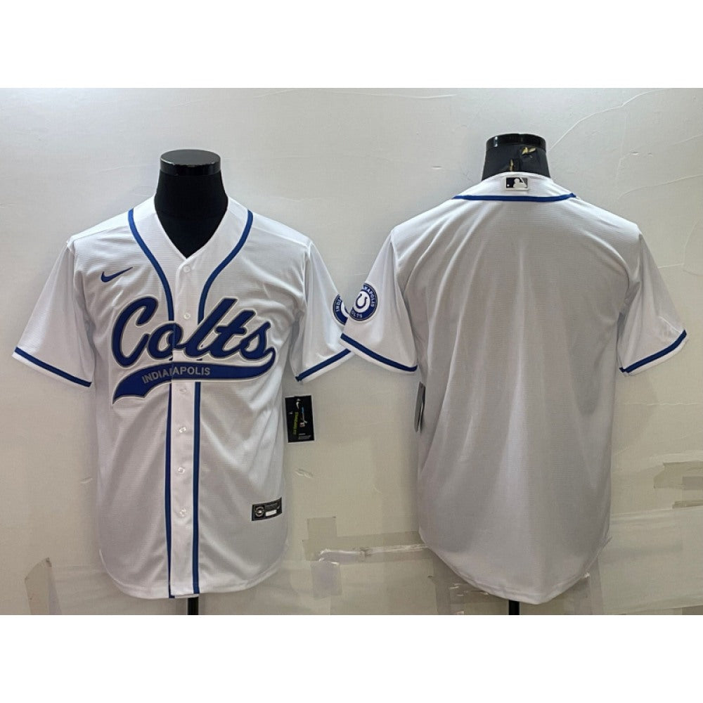 Men's Indianapolis Colts Blank White Cool Base Stitched Baseball Jersey 