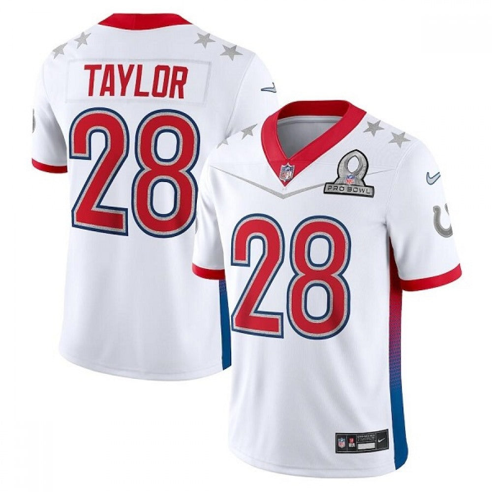 Men's Indianapolis Colts #28 Jonathan Taylor 2022 White Pro Bowl Stitched Jersey 