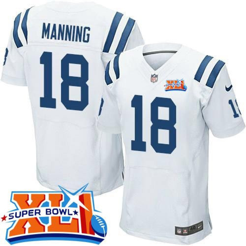 Colts #18 Peyton Manning White Super Bowl XLI Men's Stitched NFL Elite Jersey 