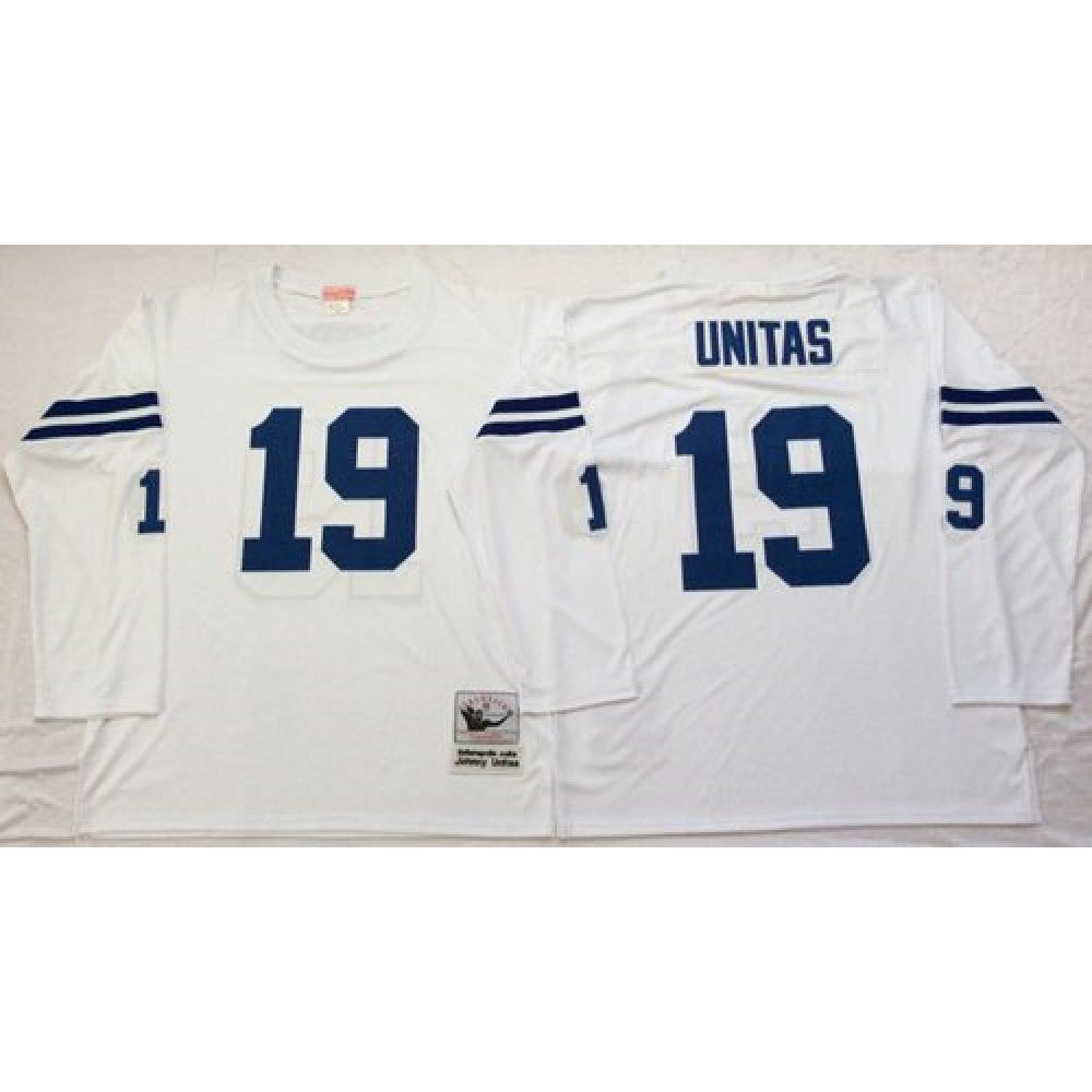 Mitchell And Ness Colts #19 Johnny Unitas White Throwback Stitched NFL Jersey 
