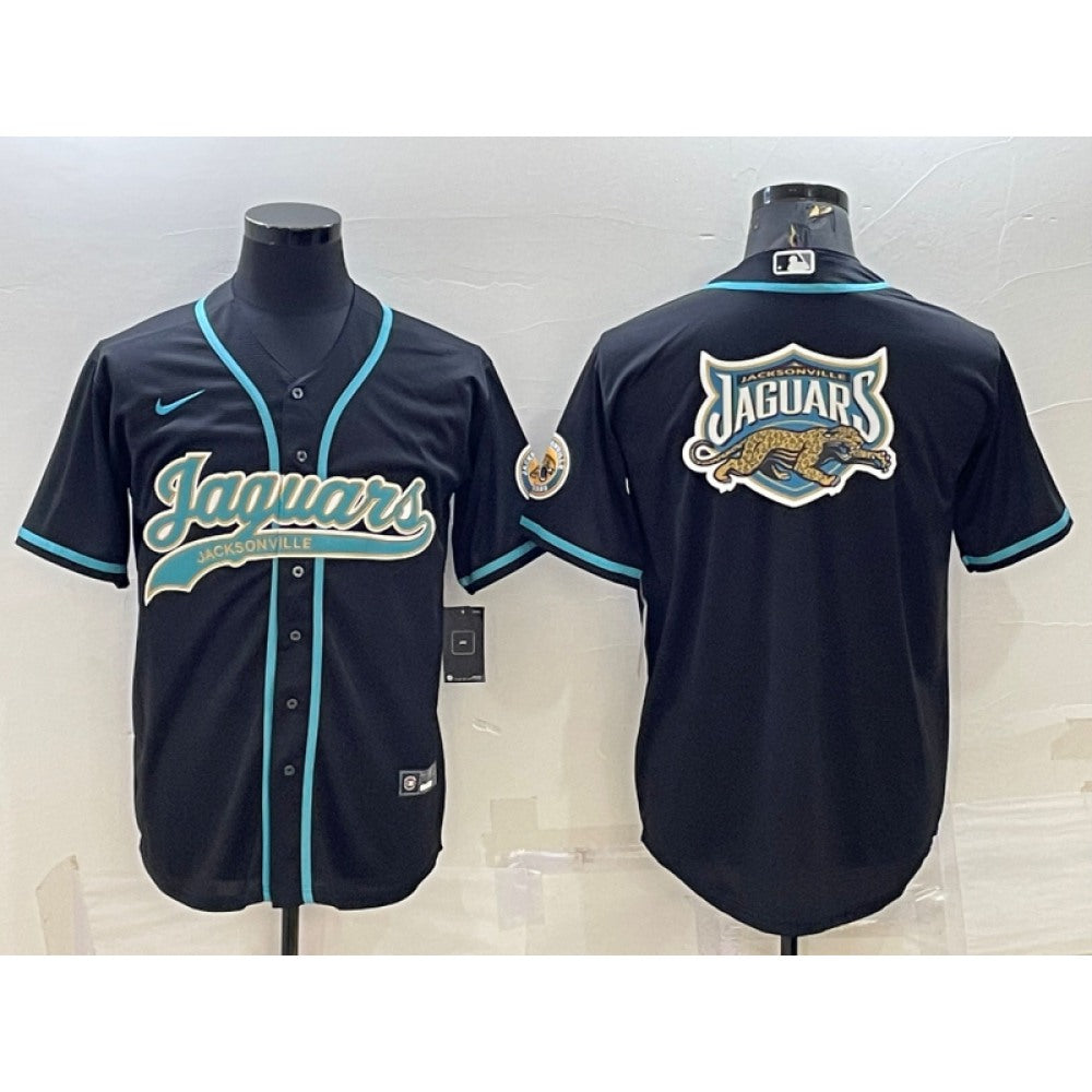 Men's Jacksonville Jaguars Black Team Big Logo With Patch Cool Base Stitched Baseball Jersey 