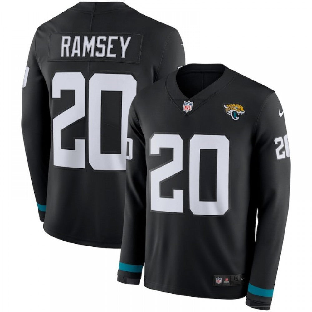 Men's Jacksonville Jaguars #20 Jalen Ramsey Black Therma Long Sleeve Stitched NFL Jersey 