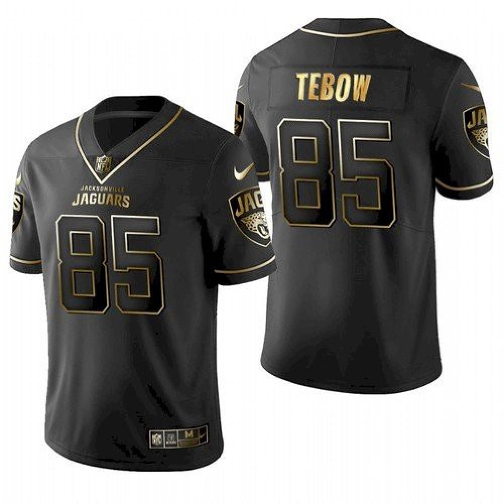 Men's Jacksonville Jaguars #85 Tim Tebow 2021 Black Golden Edition Stitched Jersey 