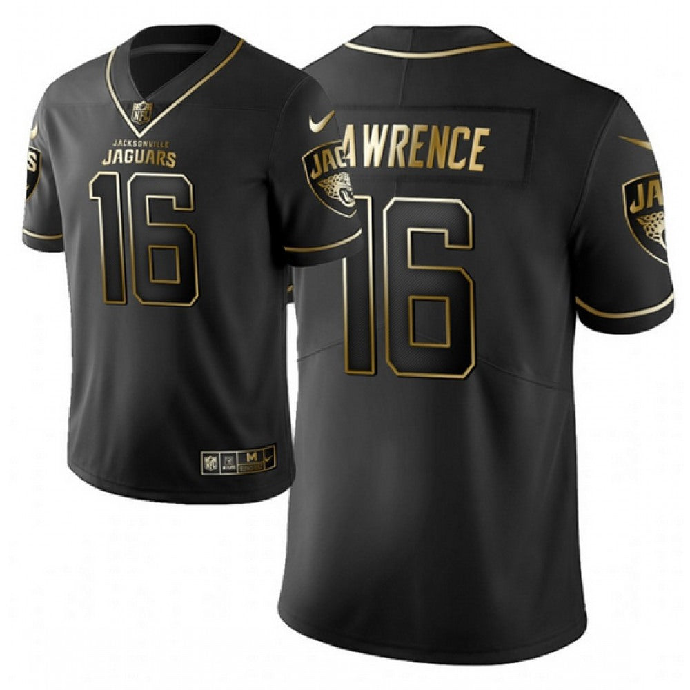 Men's Jacksonville Jaguars #16 Trevor Lawrence Black Golden Vapor Untouchable Limited Stitched Jersey 