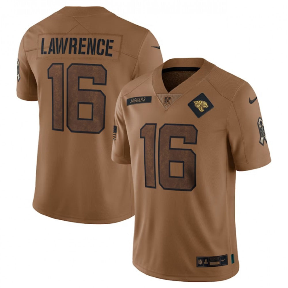 Men's Jacksonville Jaguars #16 Trevor Lawrence 2023 Brown Salute To Service Vapor Untouchable Limited Stitched Jersey 