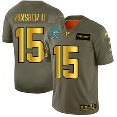 Men's Jacksonville Jaguars #15 Gardner Minshew II 2019 Olive/Gold Salute To Service Limited Stitched NFL Jersey 