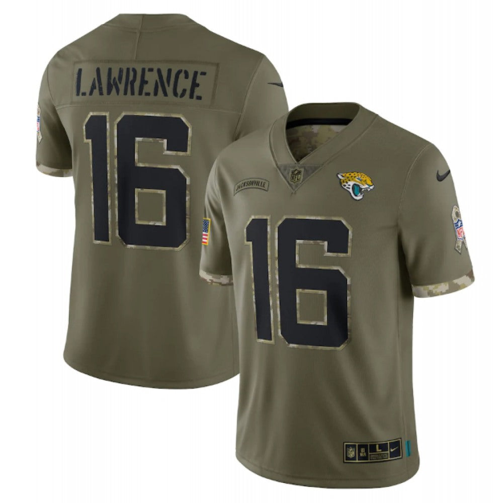 Men's Jacksonville Jaguars #16 Trevor Lawrence Olive 2022 Salute To Service Limited Stitched Jersey 