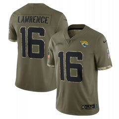 Men's Jacksonville Jaguars #16 Trevor Lawrence Olive 2022 Salute To Service Limited Stitched Jersey 