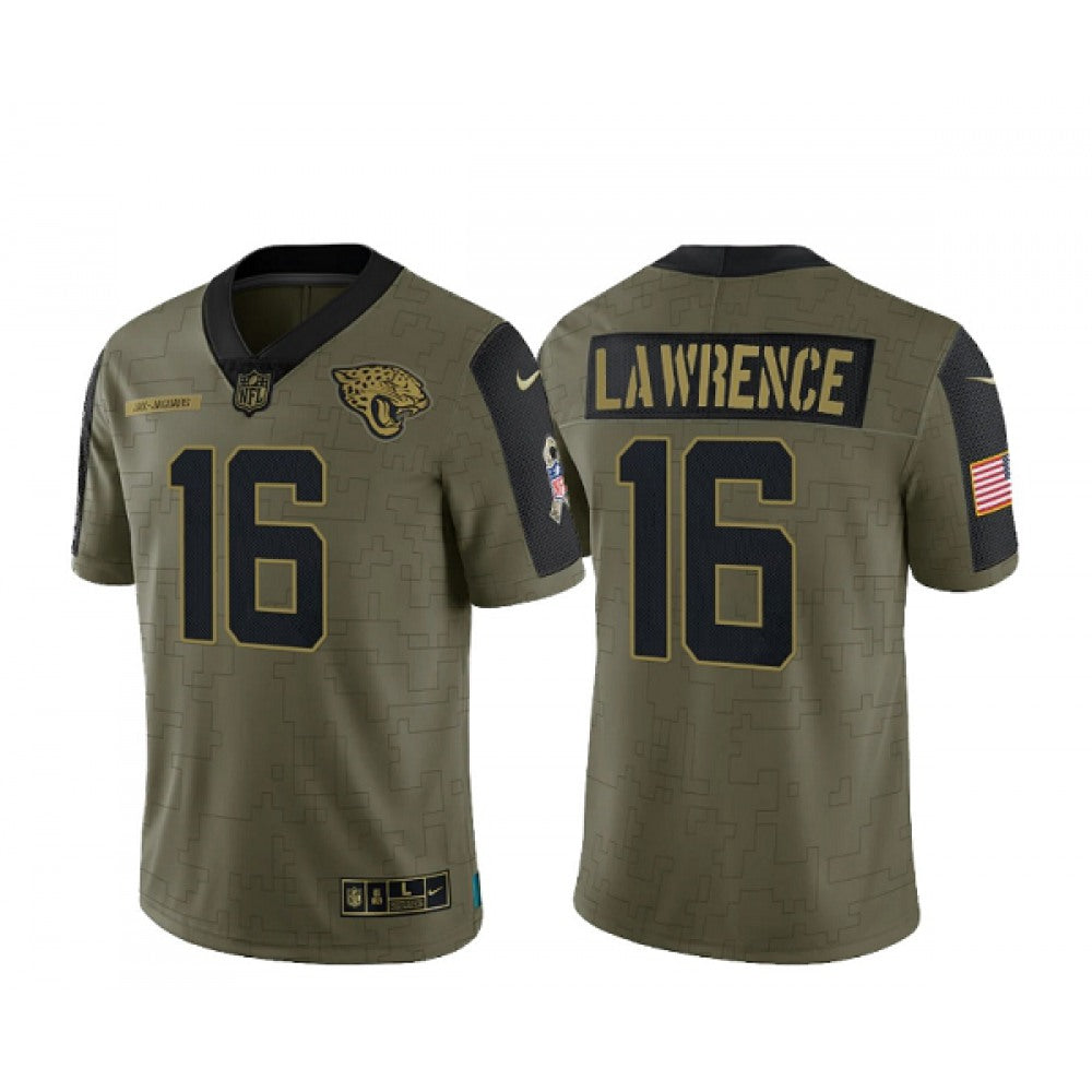 Men's Jacksonville Jaguars #16 Trevor Lawrence 2021 Olive Salute To Service Limited Stitched Jersey 