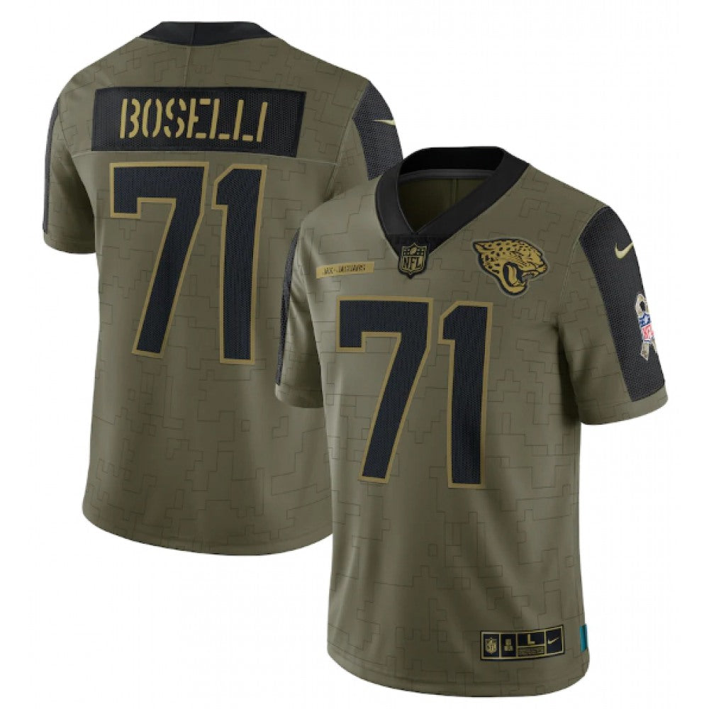 Men's Jacksonville Jaguars #71 Tony Boselli 2021 Olive Salute To Service Limited Stitched Jersey 
