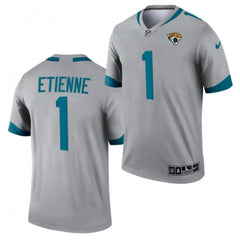 Men's Jacksonville Jaguars #1 Travis Etienne JR 2021 Silver Inverted Legend Stitched Jersey 