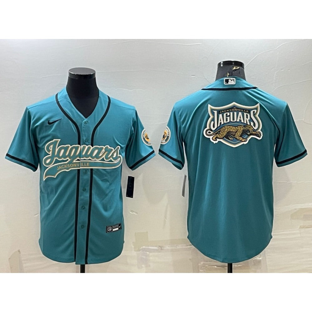 Men's Jacksonville Jaguars Teal Team Big Logo With Patch Cool Base Stitched Baseball Jersey 