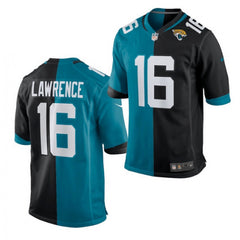 Men's Jacksonville Jaguars #16 Trevor Lawrence 2021 Teal & Black Draft Split Vapor Untouchable Limited Stitched Jersey 