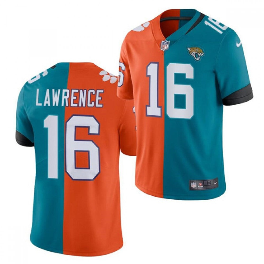Men's Jacksonville Jaguars #16 Trevor Lawrence 2021 Teal & Orange Draft Split Vapor Untouchable Limited Stitched Jersey 