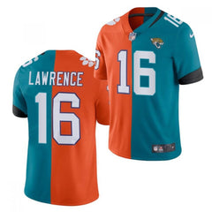 Men's Jacksonville Jaguars #16 Trevor Lawrence 2021 Teal & Orange Draft Split Vapor Untouchable Limited Stitched Jersey 