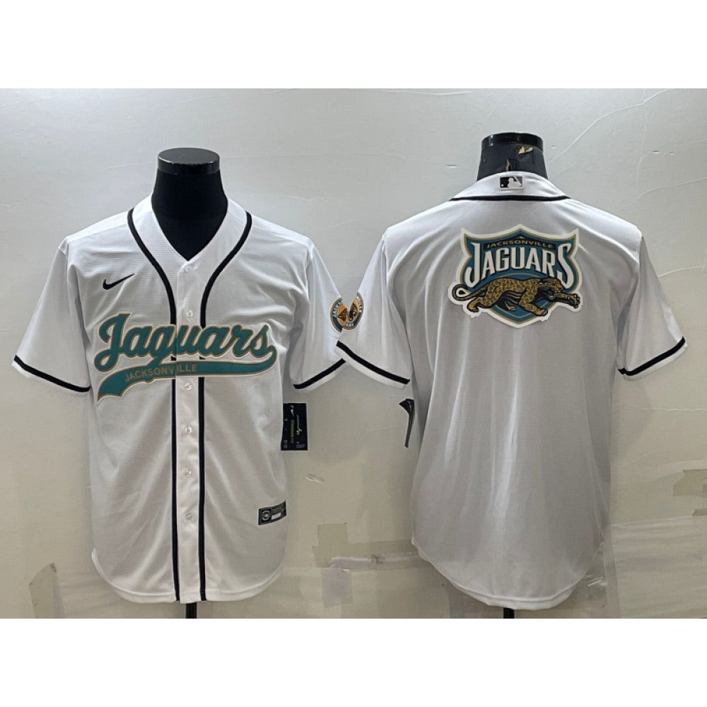 Men's Jacksonville Jaguars White Team Big Logo With Patch Cool Base Stitched Baseball Jersey 