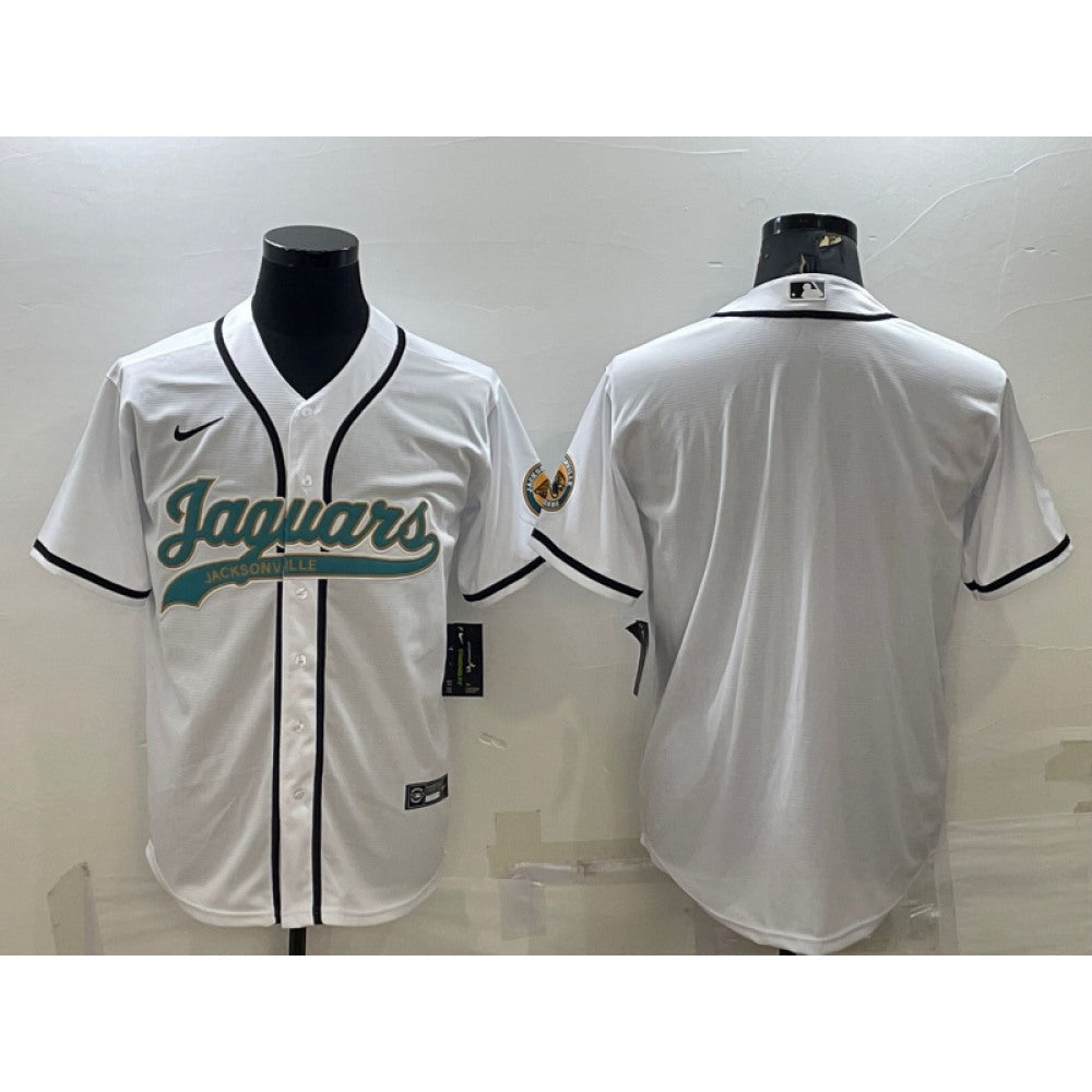 Men's Jacksonville Jaguars Blank White With Patch Cool Base Stitched Baseball Jersey 
