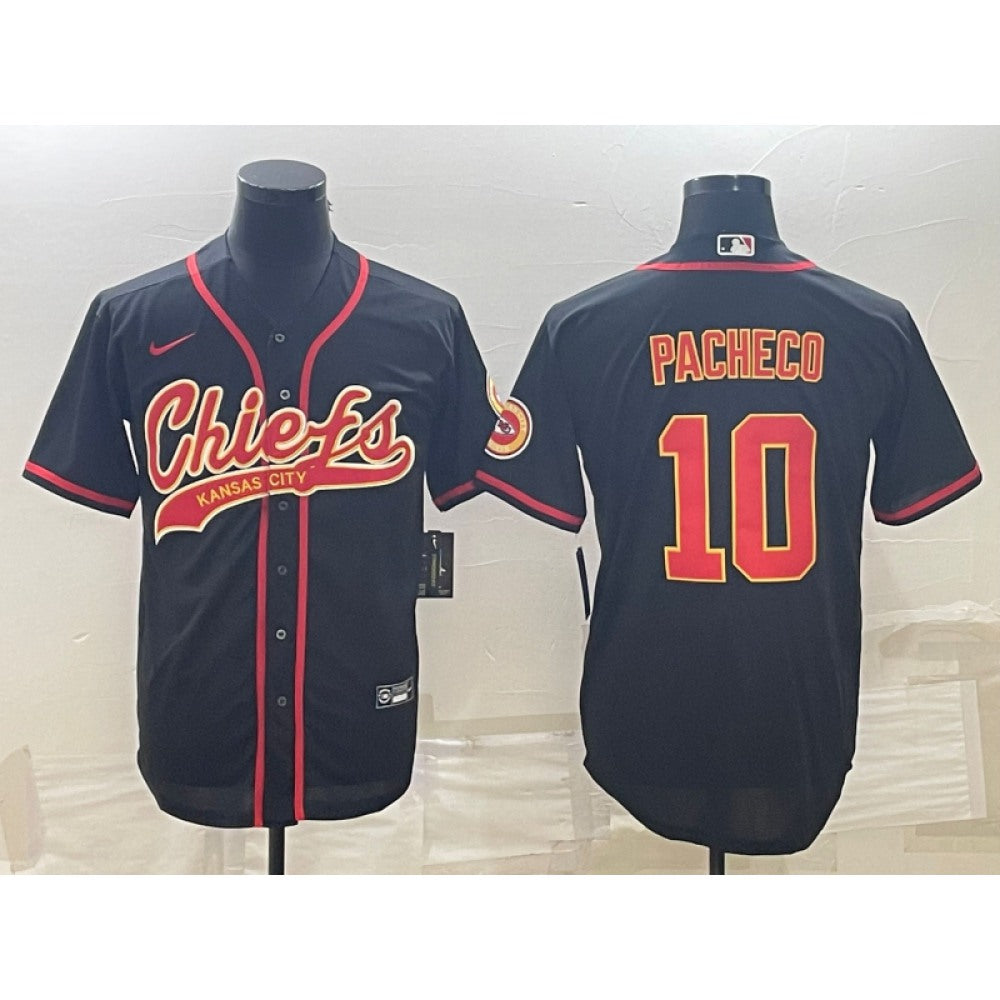 Men's Kansas City Chiefs #10 Isiah Pacheco Black With Patch Cool Base Stitched Baseball Jersey 