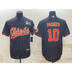 Men's Kansas City Chiefs #10 Isiah Pacheco Black With Super Bowl LVII Patch Cool Base Stitched Baseball Jersey 