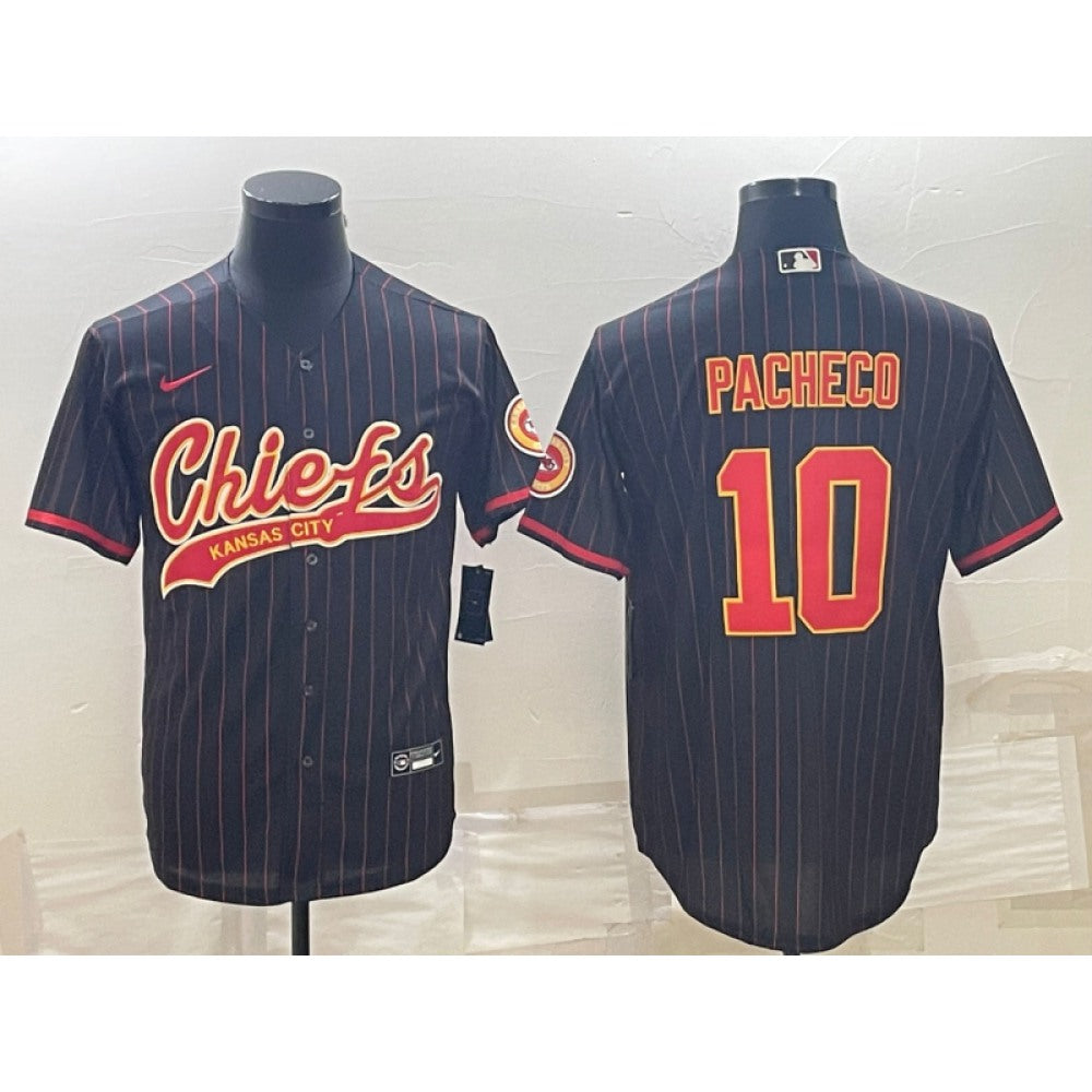 Men's Kansas City Chiefs #10 Isiah Pacheco Black With Patch Cool Base Stitched Baseball Jersey 
