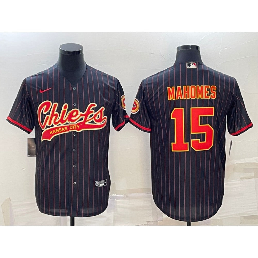 Men's Kansas City Chiefs #15 Patrick Mahomes Black With Patch Cool Base Stitched Baseball Jersey 