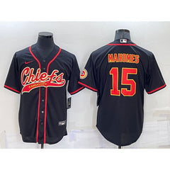Men's Kansas City Chiefs #15 Patrick Mahomes Black Cool Base Stitched Baseball Jersey 