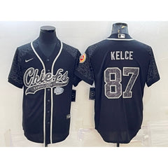 Men's Kansas City Chiefs #87 Travis Kelce Black Reflective With Patch Cool Base Stitched Baseball Jersey 