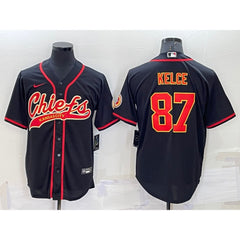 Men's Kansas City Chiefs #87 Travis Kelce Black Cool Base Stitched Baseball Jersey 
