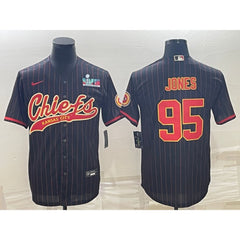 Men's Kansas City Chiefs #95 Chris Jones Black With Super Bowl LVII Patch Cool Base Stitched Baseball Jersey 